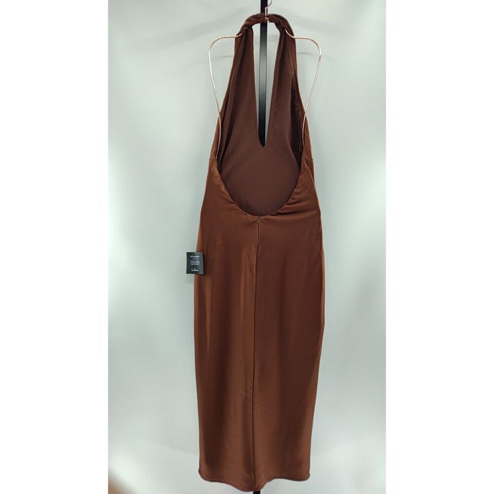 Lulu's Beyond Classy Satin Halter Backless Dress in Chocolate Brown - Picture 2 of 6